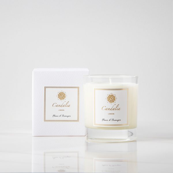 luxurious fleur d'oranger candle in clear glass