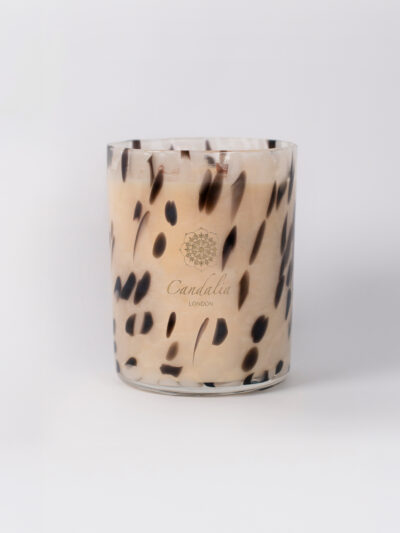 Large Luxury 2 Wooden Wick Green Chai Candle in Dalmatian Glass