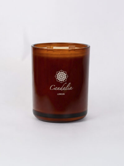 Large Luxury 2 Wooden Wick Green Chai Candle in Amber Glass