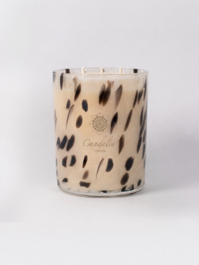 Large Luxury 3 Cotton Wick Green Chai Candle in Dalmatian Glass